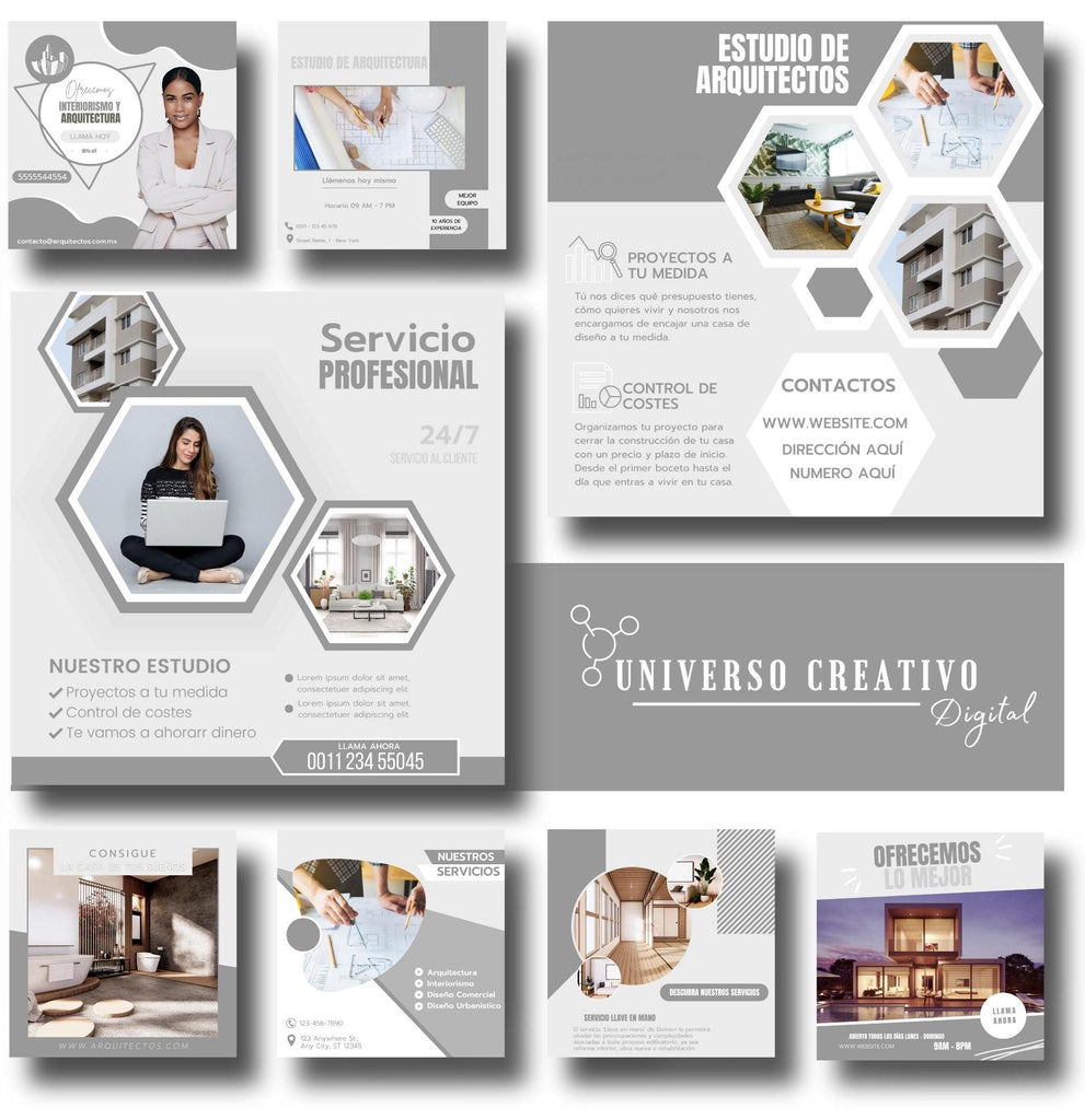 marketing kit completo facil editable para arquitectos estudio de arquitectura plantillas de redes sociales